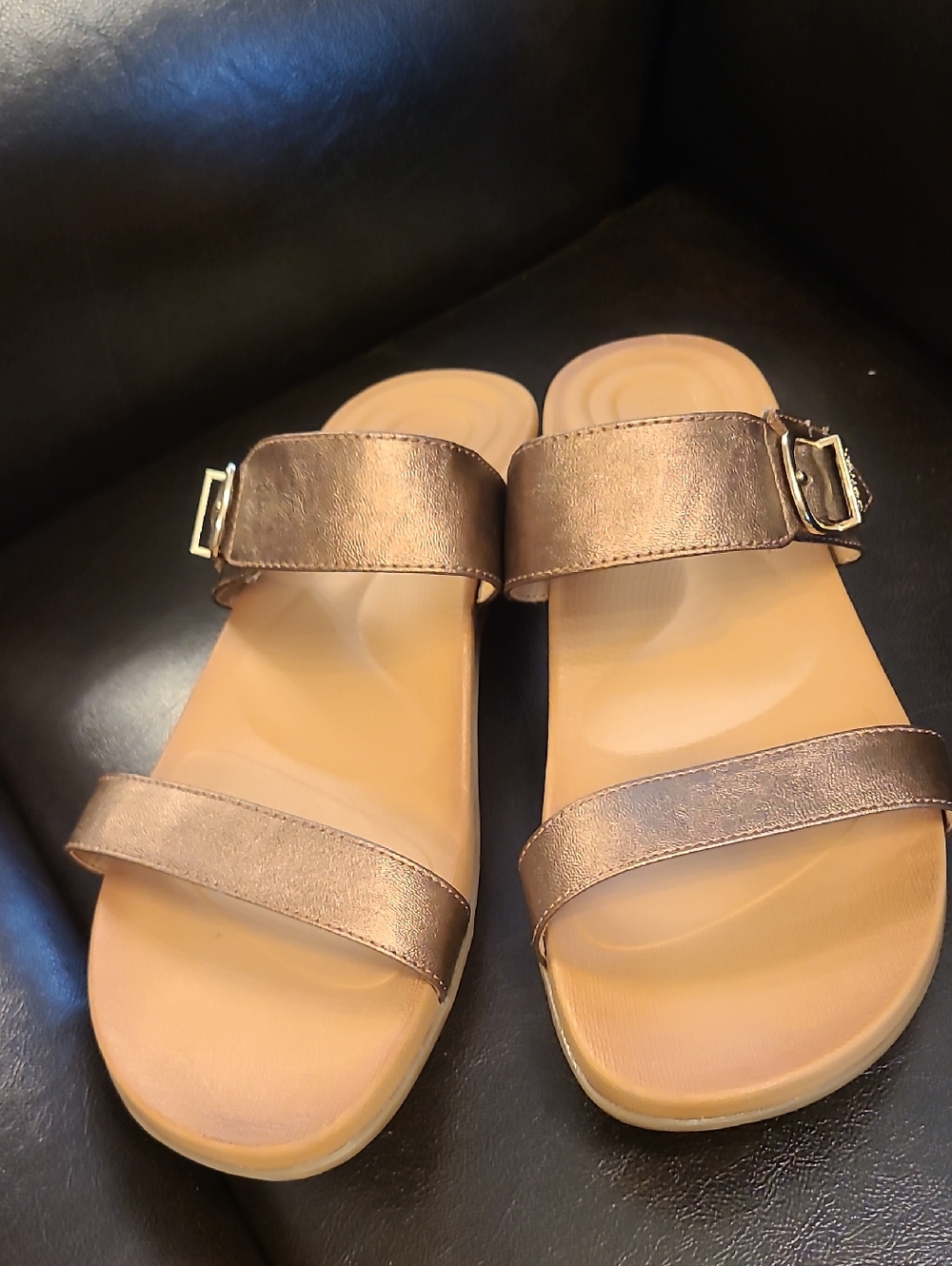 Aetrex Kelly Orthotic Sandals Metallic Bronze Strap - Tan Footbed